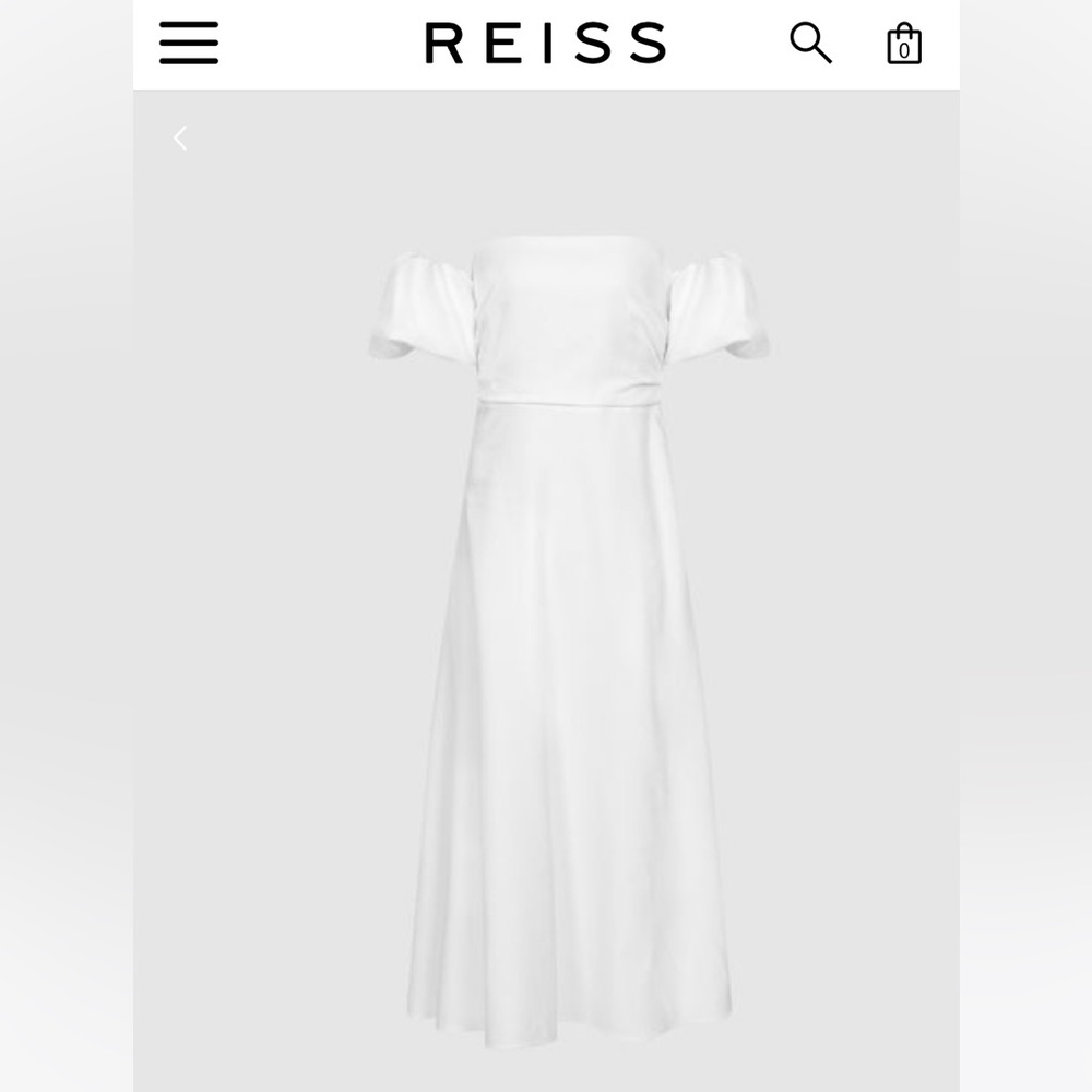 Reiss Shona puff sleeve off shoulder midi dress size us6